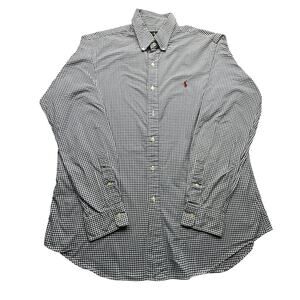 Ralph Lauren Blue White Button Gingham Check Down Shirt Mens Large Long Sleeve